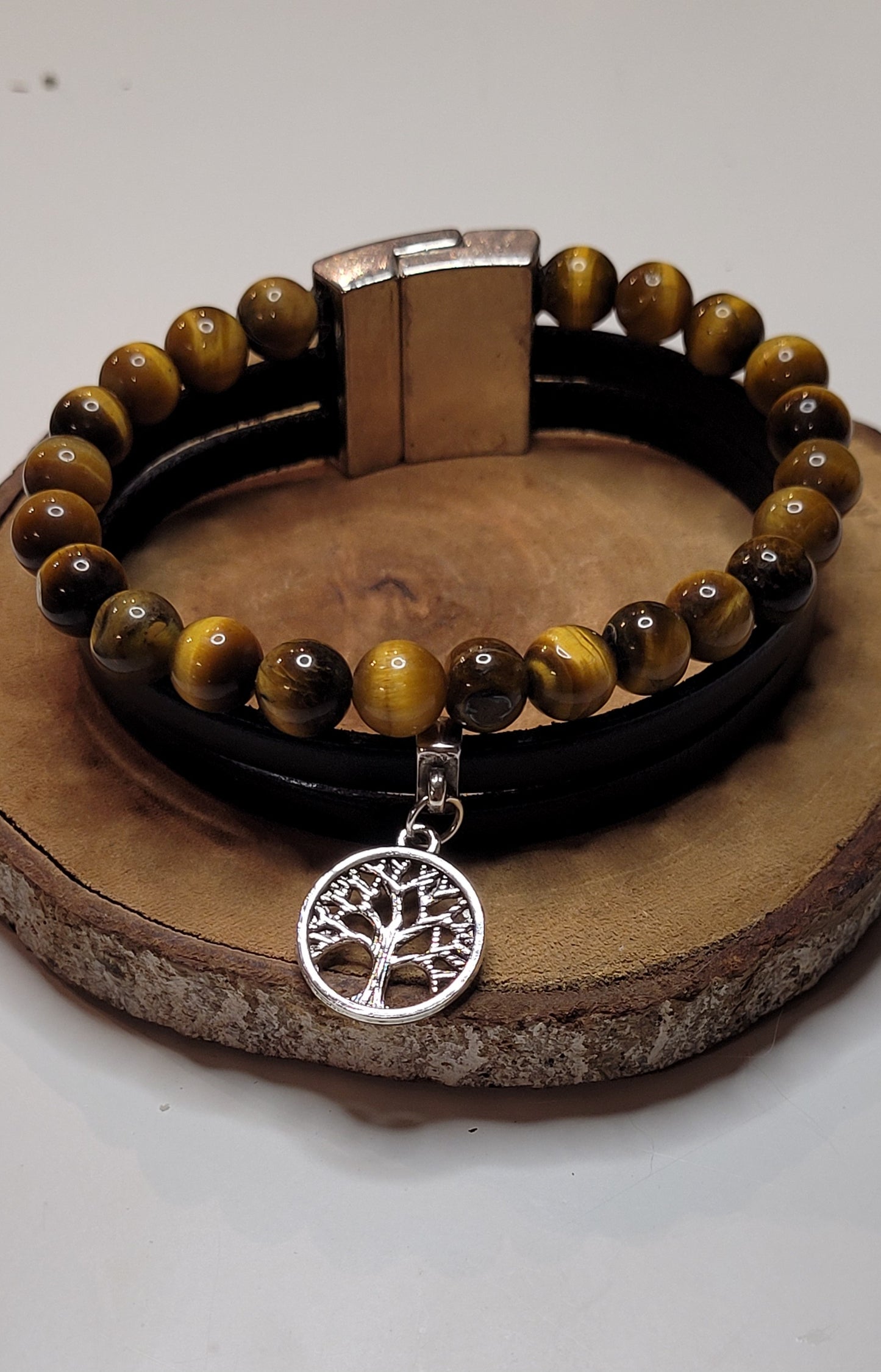Bracelet cuir et oeil de tigre