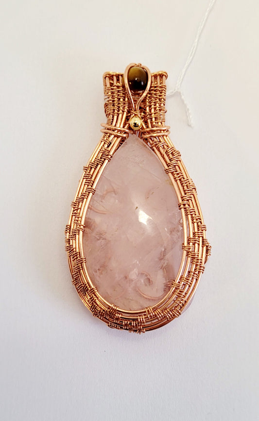 Pendentif en quartz rose et oeil de tigre