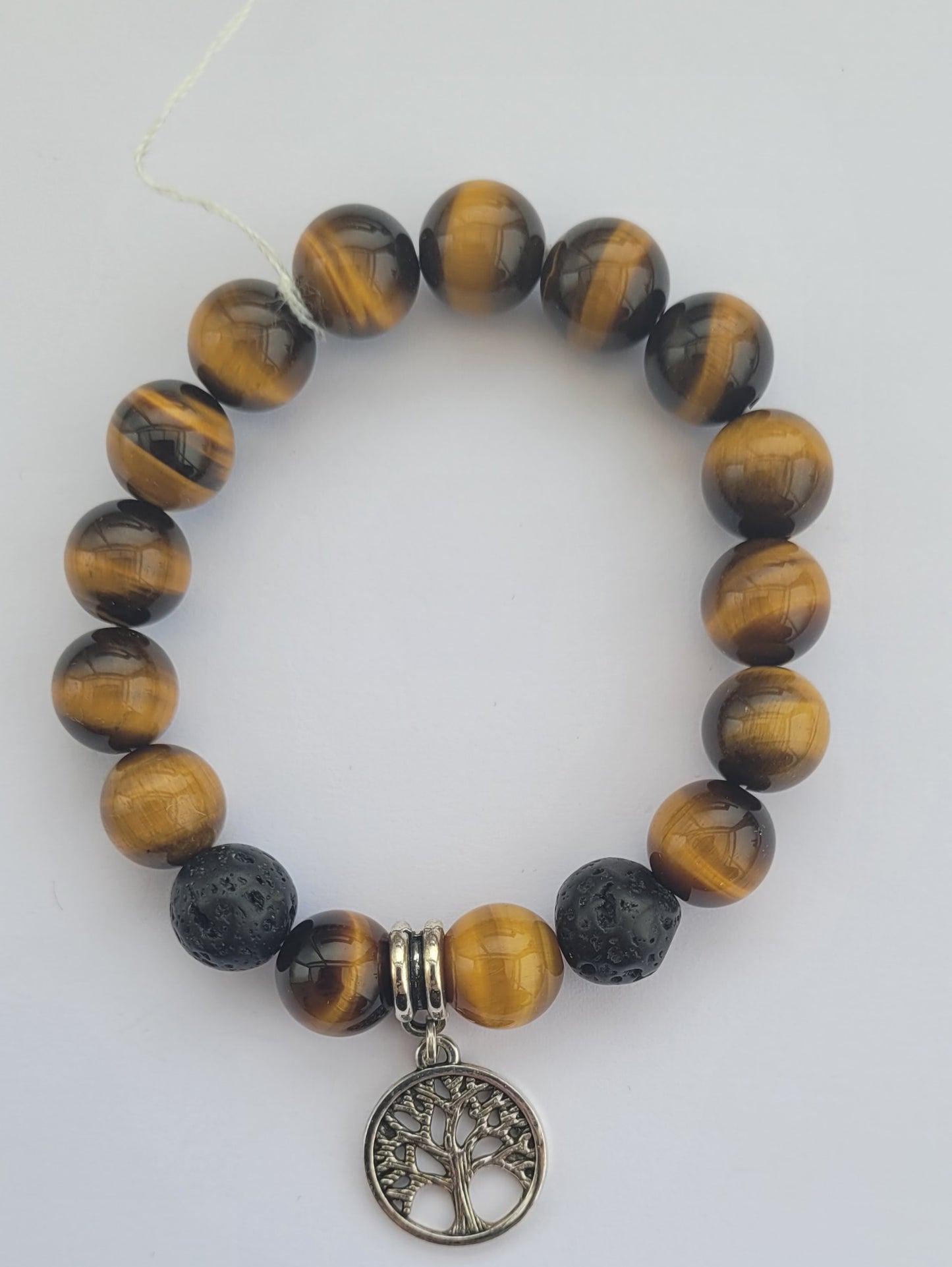 Bracelet en œil de tigre et pierre de lave de 10 mm