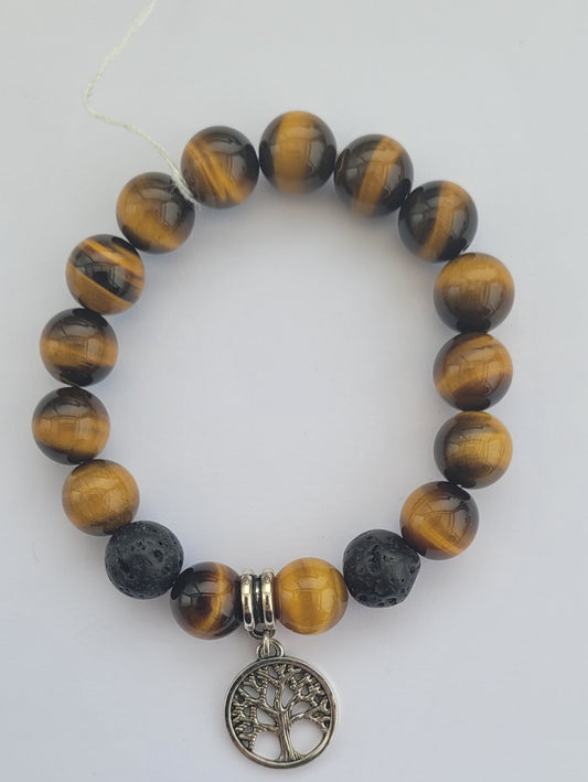 Bracelet en œil de tigre et pierre de lave de 10 mm