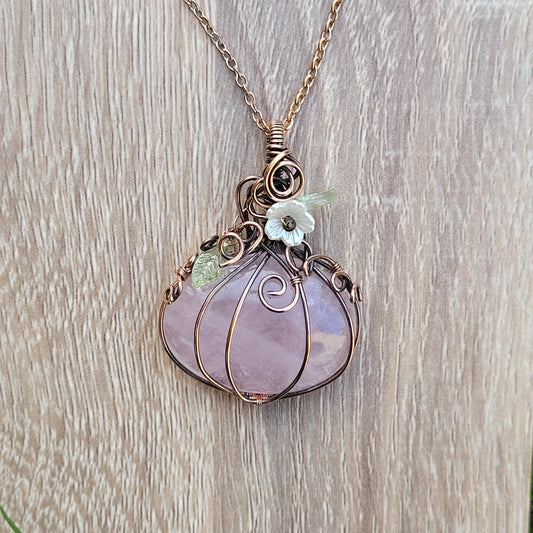 Pendentif citrouille en quartz rose